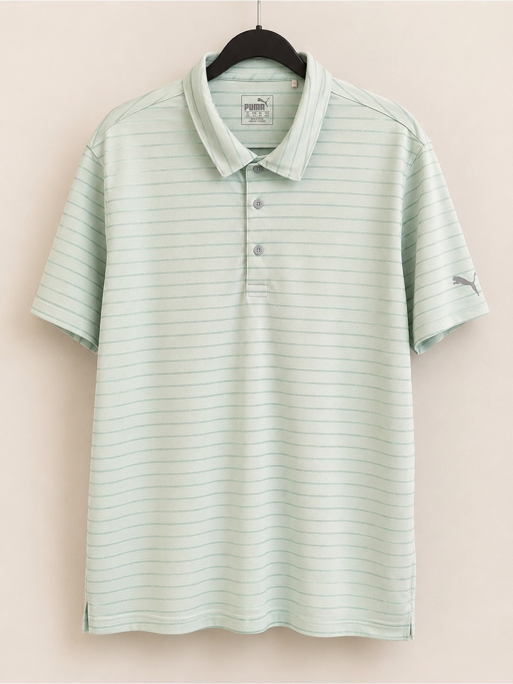 Puma XXL Mint Green Striped Performance Golf Polo Shirt Short Sleeve